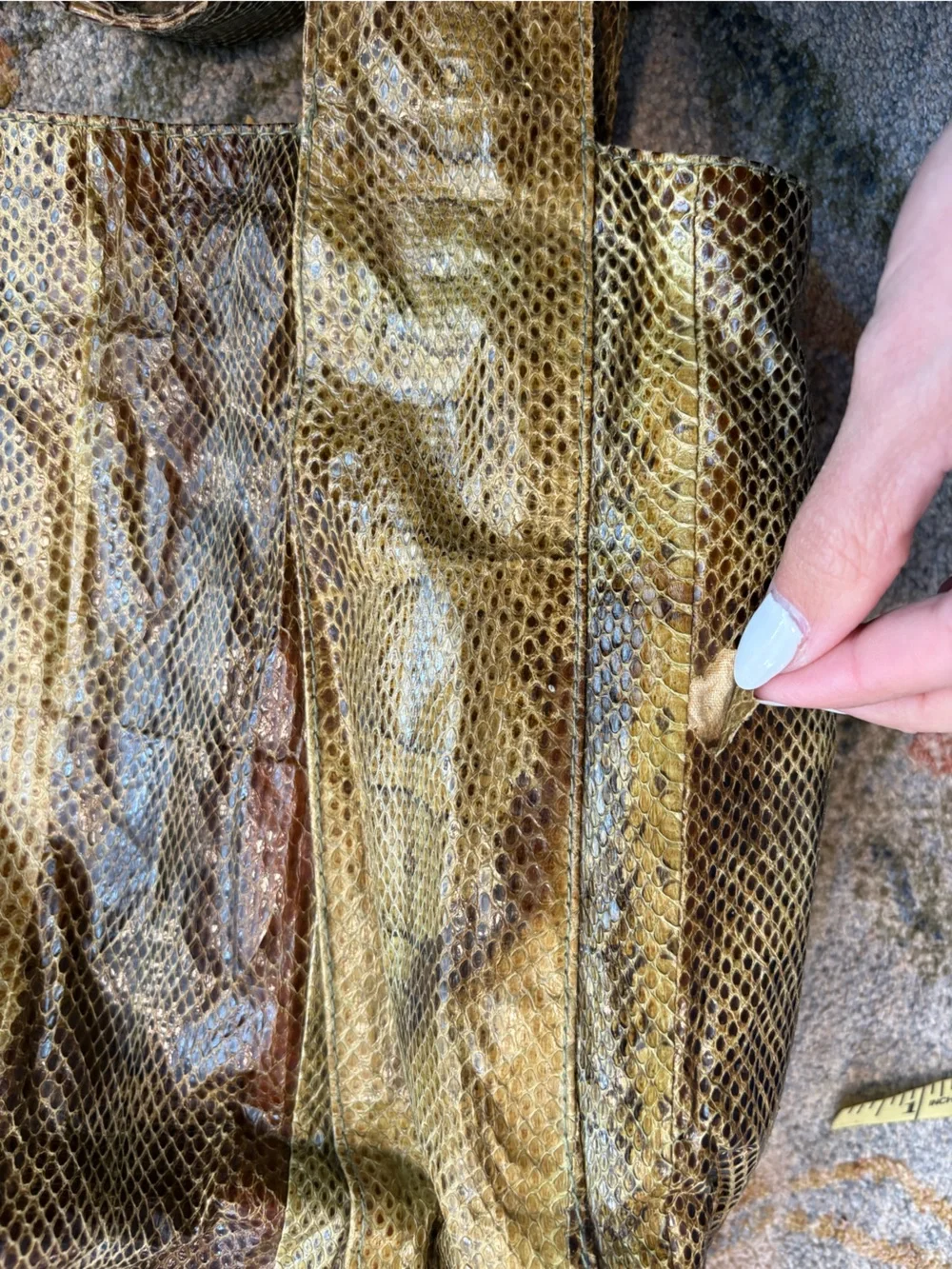 Beirn Jenna Tote Bag Genuine Watersnake Snakeskin Metallic Gold Large
